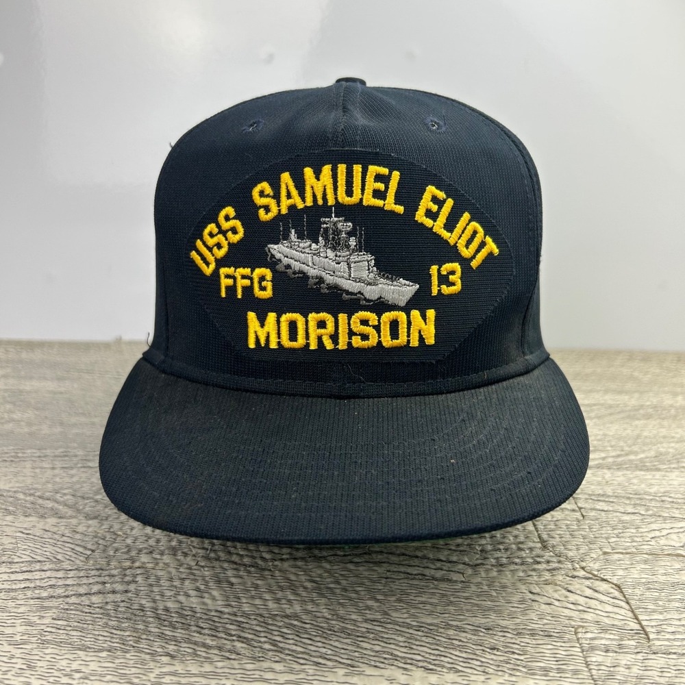 Vintage 80s USS Samuel Eliot Morison Hat Cap Snap Back Blue FFG 13 Military Ship